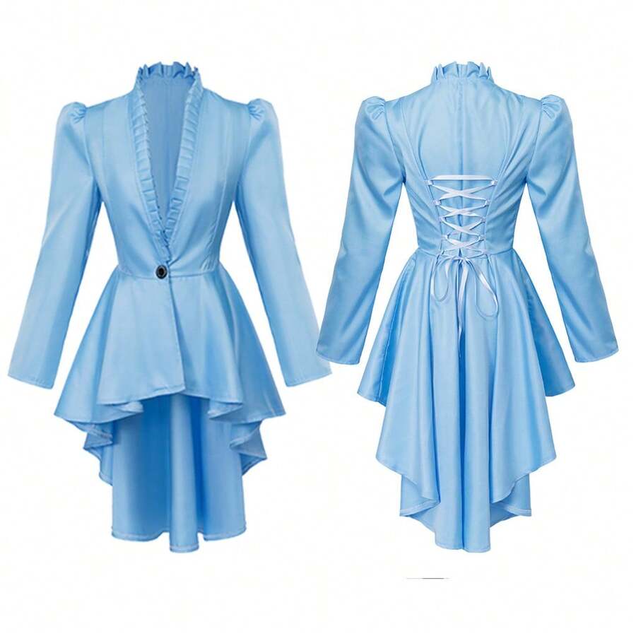 Women's Renaissance Costume, Medieval Steampunk Coat, Vintage Victorian Gothic Dress - màu xanh nhạt - Xem 1