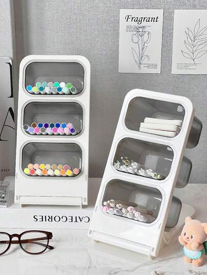 1 chiếc kệ để bàn tiện dụng mới, thiết kế 3 tầng độc lập, kệ lưu trữ đa năng cho gia đình, không gian lưu trữ mở, có thể đựng son môi, nước hoa, cốc, gia vị, lon cà phê và các vật dụng chăm sóc da và mỹ phẩm khác - kệ trưng bày tiết kiệm không gian trên mặt bàn.
