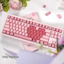 142键粉色爱心渐变闪光键帽，ABS+PC材质定制，Cherry原厂高度，适用于61/64/68/75/84/87/96键键盘 - 查看 2