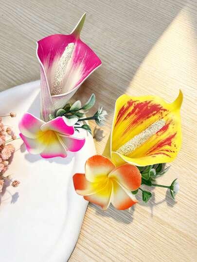 2 piezas Nuevos Clips para el cabello de flores de hibisco hawaianas de tela sintética de unicolor, adecuados para uso diario, fotografía, vacaciones hawaianas, fiestas, regalos festivos