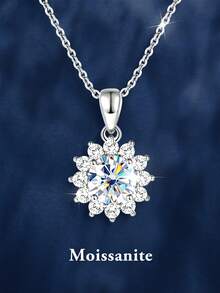 1 Peça Colar de Prata Esterlina 925 Elegante com Moissanita de 1 Quilate e 6,5 mm no Formato de Floco de Neve, Adequado para Uso Diário de Mulheres, Joias de Prata Femininas, Festa, Trabalho, Aniversário, Presente de Casamento e Aniversário - Prata - Visão 1