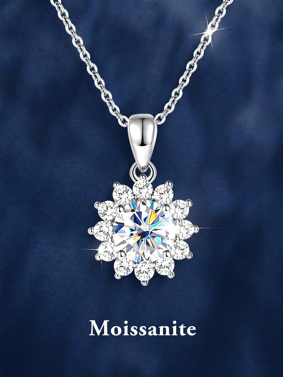 1 Peça Colar de Prata Esterlina 925 Elegante com Moissanita de 1 Quilate e 6,5 mm no Formato de Floco de Neve, Adequado para Uso Diário de Mulheres, Joias de Prata Femininas, Festa, Trabalho, Aniversário, Presente de Casamento e Aniversário - Prata - Visão 1
