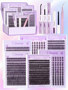 1200pcs/Set, 240pcs/Set, 120pcs/Set Faux Mink Cluster Eyelash Extension Kit, 30-40-50-80D Curl, Cartoon Style Cluster Eyelashes Set, Includes Adhesive, Remover, Tweezer, Soft & Crossover Daily Cluster Eyelashes, Convenient DIY Eyelash Makeup Tool - Purple - View 16