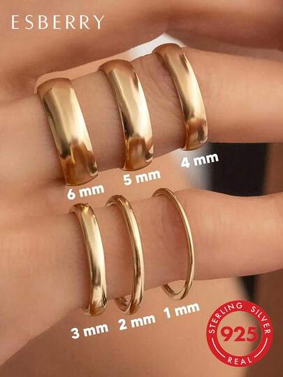 ESBERRY 1pc S925 Sterling Silver 1-6mm Thin Wedding Band Ring, Minimalist Style, Stackable, For Women, Gift For Her/Him