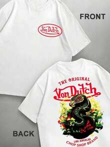 White 1pcs Women's Double Side Print Von Ditch Dragon Floral Design Red And Green Print Fabric Soft & Skin-Friendly Unisex Style Gifts For Spring Festival, Valentine's Day, St. Patrick's Day & World Cup-Van Dutch Dragon Print Women T Shirt Classic Americana Style Graphic,Summer Outfits,Vacation Outfits Women,Summer Outfits For Women,Spring Outfits For Women,Summer Tops,St Pattys Day Outfit,Easter Outfit Women,4th Of July - 白色 - 查看 1