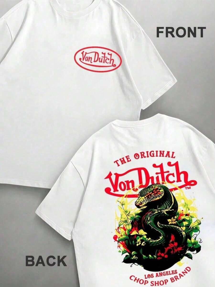 White 1pcs Women's Double Side Print Von Ditch Dragon Floral Design Red And Green Print Fabric Soft & Skin-Friendly Unisex Style Gifts For Spring Festival, Valentine's Day, St. Patrick's Day & World Cup-Van Dutch Dragon Print Women T Shirt Classic Americana Style Graphic,Summer Outfits,Vacation Outfits Women,Summer Outfits For Women,Spring Outfits For Women,Summer Tops,St Pattys Day Outfit,Easter Outfit Women,4th Of July - 白色 - 查看 1