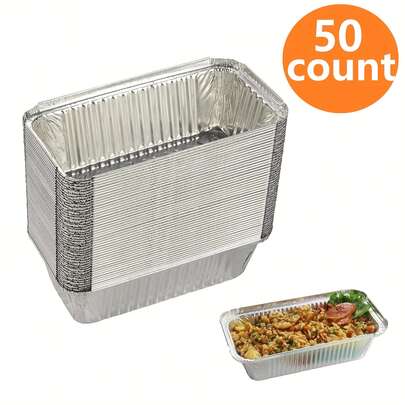 50 Pack Disposable Aluminum Foil Pans, 20x6x5cm Rectangular Aluminum Baking Pans, Food Containers For Cooking, Baking, Grilling, Takeout, Meal Prep, BBQ, Parties