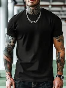 GRDR Men's Summer Casual Solid Color Crew Neck Short Sleeve T-Shirt | Comfortable And Fashionable, Suitable For Casual Outings And Gatherings - Black - View 3