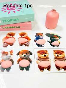 3D Corgi Dog Belly Sticker, Cute Puppy Wearing Orange Clothes On Soft Pink Background, Cartoon Style Corgi Belly Sticker - Multicolor - View 11