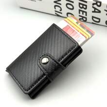 Carbon Fiber Automatic Pop-Up Men's Wallet Card Holder, Multi-Functional Multi-Slot Ultra-Thin Wallet, RFID Anti-Theft Business Portable Holiday Gift Card Holder. - Black - View 4