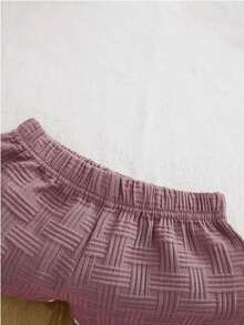 2pcs/Set Infant Boys' Jacquard Polo Shirt And Casual Shorts, Summer - Mauve Purple - View 5