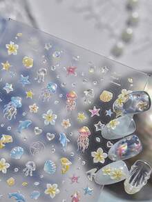 1 Tờ Hình Dán Móng Tay Hình Vỏ Sò Ánh Sáng, Hình Dán Móng Tay Trong Suốt, Tươi Mát và Thanh Lịch, Hình Vỏ Sò Biển, Sứa, Sao Biển và Hoa. Phụ Kiện Trang Trí Móng Tay Nghệ Thuật - Nhiều màu - Xem 1