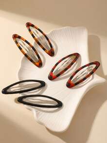 6pcs Girls' Casual Leopard Print Waterdrop Oval Bang Clips Side BB Clips Suitable For Daily Wear - Multicolor - View 1