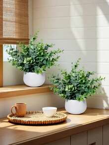 Artificial Eucalyptus Potted Plant Plastic Potted Plant Home Decor Accessories Ornament Small Fake Plants For Indoor Home Decoration, Artificial Flowers For Window Sill, Bathroom, Wall, Office Desk, Office, Kitchen - Multicolor - View 9