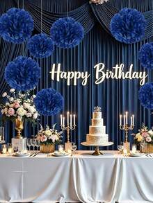 9pcs Navy Blue Paper Flower Balls, Navy Blue Fluffy Paper Flowers, Graduation Party Hanging Decor, Suitable For Scene Layout, Home Decor, Room Decor, Birthday Party, Wedding Gift, Corporate Graduation Gift, Christmas Decoration - Navy Blue Paper Flower Ball Set - View 4