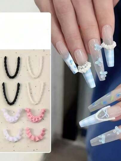 8件套新款软雕塑法式蕾丝美甲装饰品，马卡龙裙边3D立体百搭DIY美甲配件，DIY装饰零件，美甲配件，手工组件。美甲饰品，美甲小玩意。