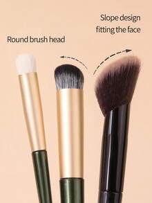 3Pcs Soft Face Makeup Brushes Set For Blush, Concealer & Foundation - Dark Green - View 5