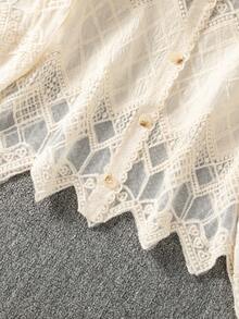 Cardigan Rajut Semi-Transparan Motif Renda Kasual Gaya Liburan, Kancing Leher V Lengan Panjang Musim Panas - Aprikot - View 6