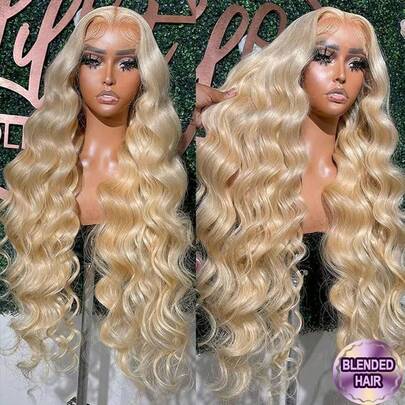 26 Inch #613 Blonde Lace Front Wig Pre Plucked Ready To Wear 13x4 HD Glueless Body Wave Ginger Lace Front Wig For Women Natural Looking Human Blended Hair Heat Resistant Fiber Ginger Wig