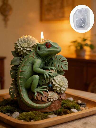 创意蜥蜴硅胶模具，DIY蜡烛和手工皂/树脂浇铸模具，树桩造型，易于脱模，硅胶材质，家用蜡烛制作模具，适合初学者，独特的装饰硅胶模具