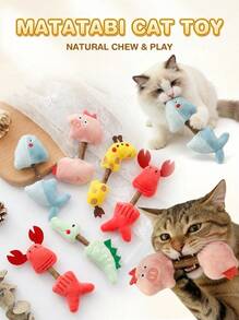 PETSIN 1个猫咪毛绒玩具，刺激猫咪咀嚼，帮助清洁牙齿，预防口腔问题，舒缓猫咪情绪，可爱的猪/鳄鱼/鲸鱼/长颈鹿/龙虾造型吸引猫咪注意力，适合单独玩耍、互动玩耍和咀嚼，宠物用品，猫玩具，猫咪陪伴玩具，猫咪咀嚼玩具 - 彩色 - 查看 2