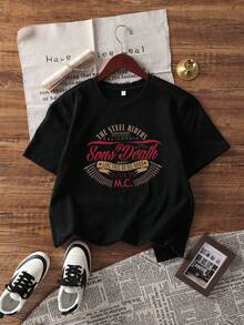 Áo thun ngắn tay in họa tiết Y2K, áo nữ mùa hè dáng rộng thoải mái cổ tròn đa năng giúp tôn dáng, màu đen. - màu đen - Xem 5