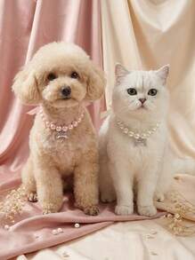 PETSIN Pearl Necklace With Rhinestone Bone Decor For Dogs & Cats, Fashionable Cat Wedding Collar Jewelry Suitable For Girls, Cats, Small Dogs - Multicolor - View 2