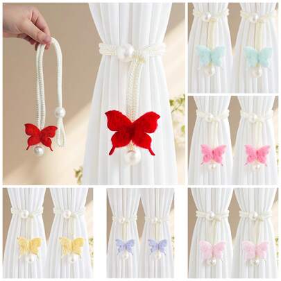 Bộ 2/1 bộ dây buộc rèm hình bướm có thể điều chỉnh, phong cách vườn ấm cúng trang trí nhà cửa, dây buộc rèm bằng vải giả ngọc trai và đá pha lê hình hoa trang nhã, thời trang và tiện dụng, thiết kế hoa tinh tế, cố định chắc chắn, dễ lắp đặt (không cần khoan), phù hợp cho phòng khách và phòng ngủ.