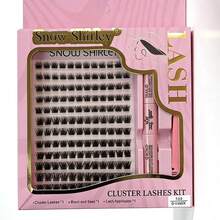 Kit de pestañas en racimos segmentados, incluye pegamento y pinzas, pestañas de extensión individuales, estilo natural y voluminoso, aspecto realista, pestañas de autoextensión fáciles. - Negro - Ver 1