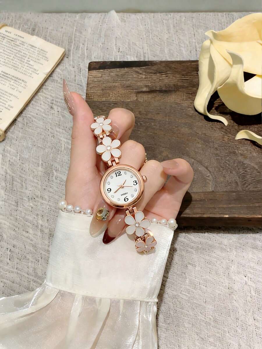 1件经典梅花女士钢带石英表，适合女士日常佩戴或作为礼物赠送，例如圣诞节、情人节、斋月、开斋节、狂欢节等节日。 - 白色 - 查看 1