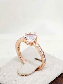 1枚闪亮时尚玫瑰金镀层铜戒指，镶嵌锆石，圆形锆石闭合戒指，女士款 - 1212 - 查看 8