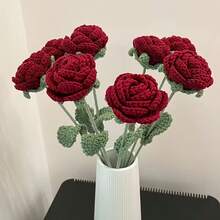 5 bông hoa hồng móc thủ công, hoa hồng móc màu đỏ đậm, hoa hồng nhân tạo cho sinh nhật, tiệc cưới, phòng ngủ, trang trí phòng khách, quà tặng tốt nhất cho Ngày của Mẹ, lễ tốt nghiệp, hoa hồng móc, hoa móc, bó hoa móc thủ công DIY cho trang trí nhà cửa - Màu Đỏ Sâu - Xem 3