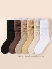 6 pares de calcetines casuales de unicolor y ajuste suave para mujer, versátiles para uso diario, regalo del Día de San Valentín, a juego para cualquier ocasión - Multicolor - Ver 6