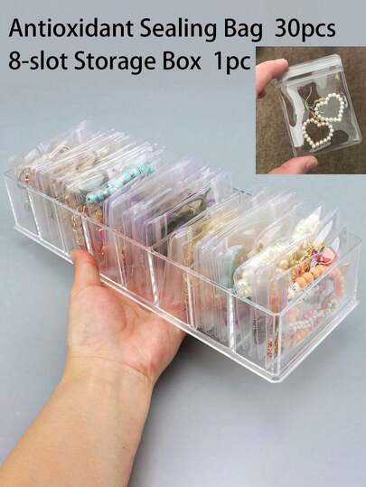 10/31pcs Acrylic Jewelry Box & PVC Jewelry Storage Bag Set, Anti-Oxidation & Fade-Resistant, Suitable For Storing Earrings, Necklaces, Jewelry, Small Gifts, Party Favor Bags, Transparent Cosmetic Organizer Bags, Home, Bedroom, Living Room Decor, Travel Accessories, Gift Bags For Mom, Dad, Men, Friends, Teachers, Birthday, Wedding, Desk, Shelves, Accessories, Gift Boxes, Fun Gifts, Storage
