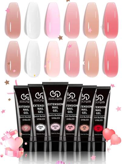 6 PIEZAS Kit de extensión de uñas de gel de polímero, Juego de gel constructor rápido, Diseño de arte de uñas UV LED sin olor, Mejora de uñas con brillo duradero, Con herramienta de manicura fácil de usar en casa