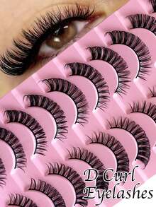 10 Pairs D Curl False Eyelashes, Natural & Realistic, Voluminous & Fluffy, Lightweight & Flexible, Reusable, Soft & Lightweight, Easy To Apply, Create Stunning Eye Makeup, Segmented Eyelashes - Black - View 7