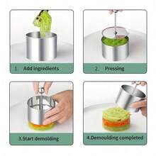 3 pièces Ensemble de moules à gâteau en acier inoxydable avec poussoir, convient pour sushi, riz aux haricots rouges, plats froids, pâtisseries, desserts, fait main, aliments, pour une utilisation professionnelle en cuisine et à la maison - Multicolore - Voir 8