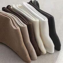 6 Pairs Women's Solid Color Mid-Calf Socks With Ruffle Trim, Soft Stacked Ribbed Texture, 6 Neutral Tones, Suitable For Casual And Formal Outfits, Comfortable Daily Wear, Cute Design, Elegant Socks - Multicolor - View 4