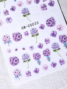 SWEET TREND 2 piezas de calcomanías de uñas 3D con flores de hortensias púrpuras, elegantes y románticas, con pétalos de flores púrpuras degradados, hojas verdes, estampado floral de primavera y verano, decoración de uñas DIY, moda, boda, autoadhesivo, esmalte de gel, salón, deslizador, suministros de arte de uñas - Multicolor - Ver 6