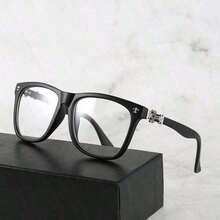 1pc Vintage Square Metal Frame Clear Lens Glasses, Unisex Retro Optical Eyewear - Matte Black - View 8
