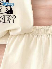 Disney Bộ áo thun ngắn tay và quần short in chữ Mickey Mouse dễ thương cho bé trai mùa hè, họa tiết hoạt hình, co giãn, phù hợp cho trẻ sơ sinh mặc hàng ngày. - Màu be - Xem 7