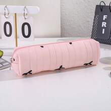 蝴蝶结图案铅笔盒 柔软触感笔袋 拉链大容量学生文具袋 便携式文具袋 学习用品 - 多色 - 查看 15