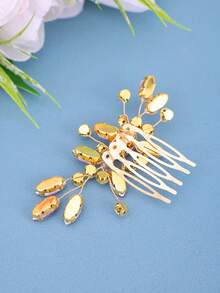 1pc Women's Crystal Handmade Hair Comb, Elegant Daily Hairstyle Accessory, Bridal Wedding Headpiece, Shiny Decor For Party And Festival,Summer,Beach,Birthday - Pink - View 2