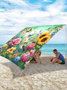 1 pieza Nueva Carpa impermeable y con protección solar de impresión digital, con un patrón elegante y fresco, adecuada para camping al aire libre, picnic, piscina, caravana, todo el año (peso de la tela 130g) - A - Ver 7