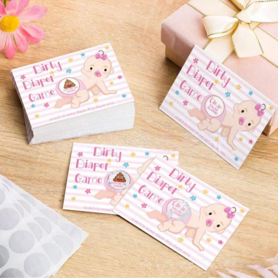 24pcs Gender Reveal Scratch Cards Game, Boy Or Girl Scratch Off Cards, Fun Activity For Expecting Mothers Party - Shape - View 1