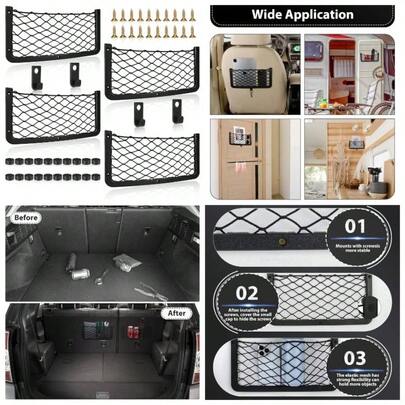 4 Pcs Storage Campervans, Elastic Trunk Storage Bag With Plastic Frame, Van Motorhome Caravan Boat Car Storage Solutions Accessories Storing Phone/ Bottle/Toiletry