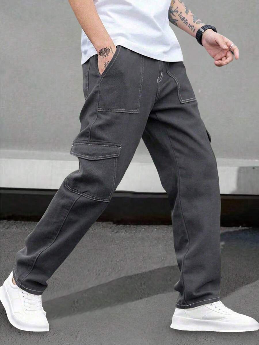 1 Quần Cargo nhiều túi cho nam, quần dài dáng rộng thoải mái cho đi biển, đi làm, tập luyện, ngoài trời, tập thể dục, chạy bộ, thích hợp cho mùa xuân và mùa thu, mùa thu - Màu xám đen - Xem 1