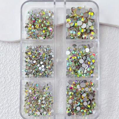 Bộ 6 khung đính đá trong suốt đáy phẳng bằng thủy tinh, phụ kiện trang trí móng tay hình kim cương 3D trong suốt, đá pha lê AB sáng bóng đáy phẳng, 6 kích cỡ đá tròn 3D, vật liệu trang trí móng tay bằng đá quý nhân tạo, có thể dùng để trang trí móng tay, trang điểm mắt, làm đồ thủ công trang trí móng tay DIY, v.v.