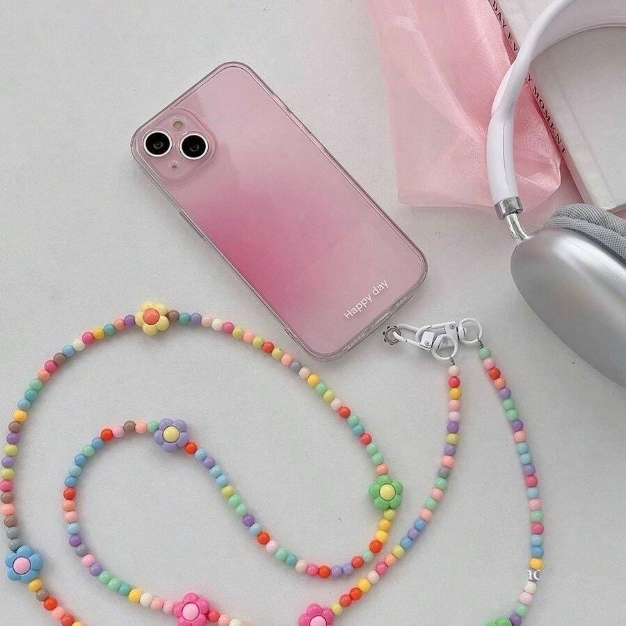 1 pieza Cordón de teléfono creativo con flores de cuentas de colores, accesorio versátil para funda de teléfono, colgante para bolso de viaje (secuencia de cuentas de flores al azar) - Multicolor - Ver 1