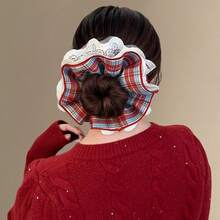 Hair Accessory Sets - Red Plaid Lace Hair Tie, 4 Layers, 16cm - View 3
